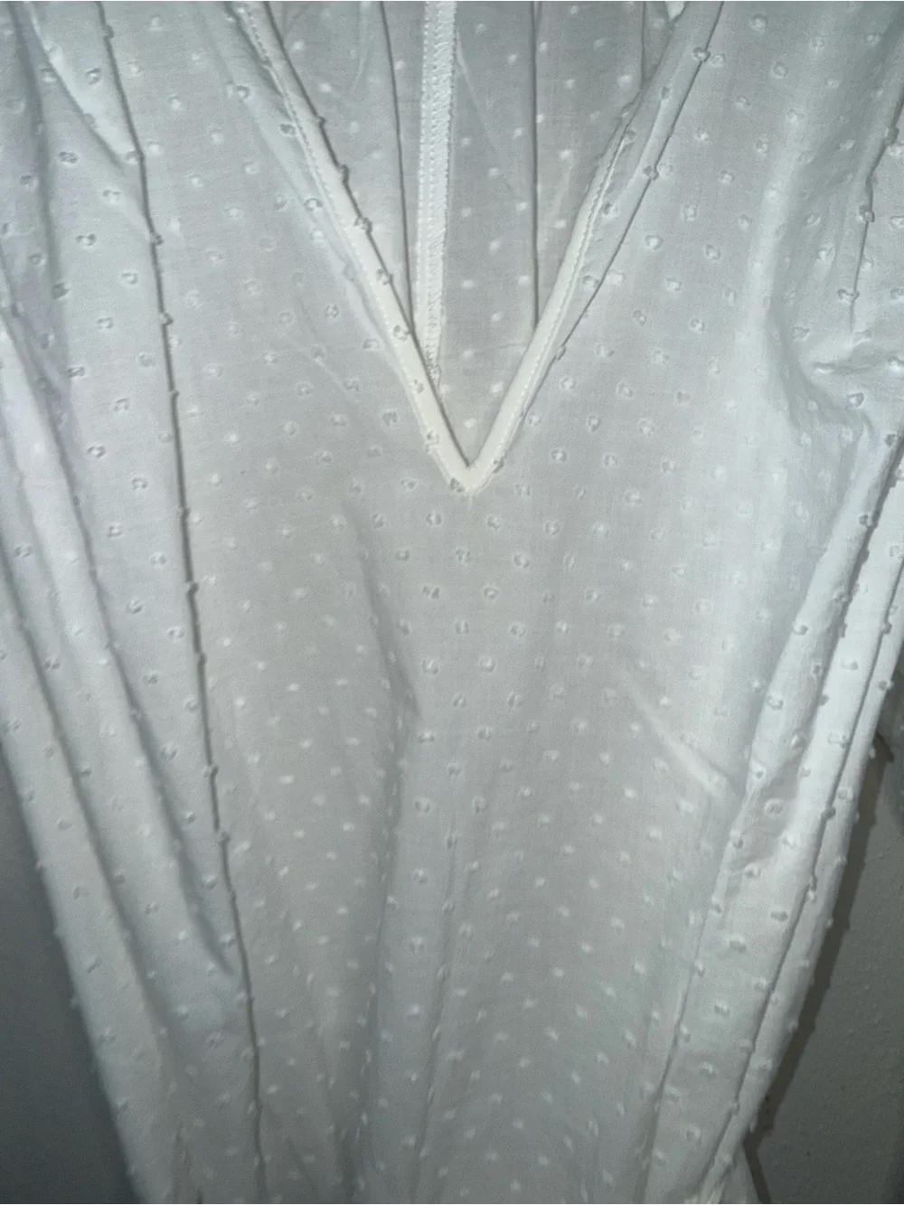 H&M White Long-Sleeve V-Neck Tie-Waist Tiered Mini Dress